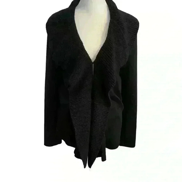 Dana Buchman Open Front Cardigan Flutter Lapel Size M/L Black Lightweight Fall - Picture 3 of 9